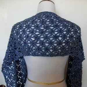 Soft Blue Chenille Beaded Lacy Shawl Wrap